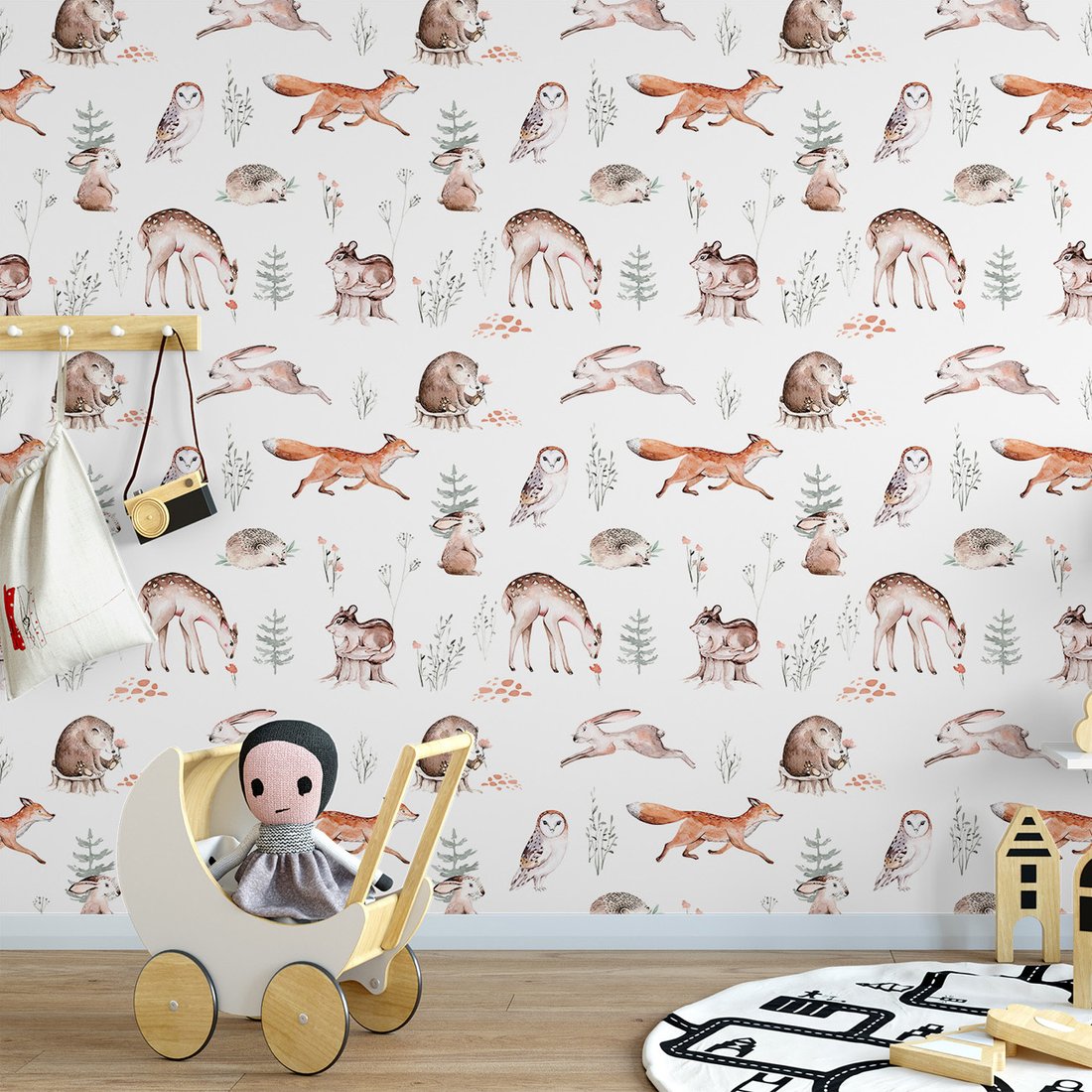 Tapeta - dziecięca, zwierzęta, las, ilustracje