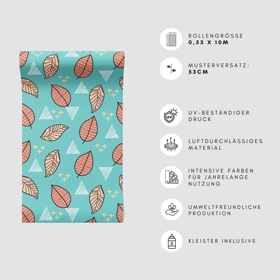 Tapeta - liście, trójkąty, plusy