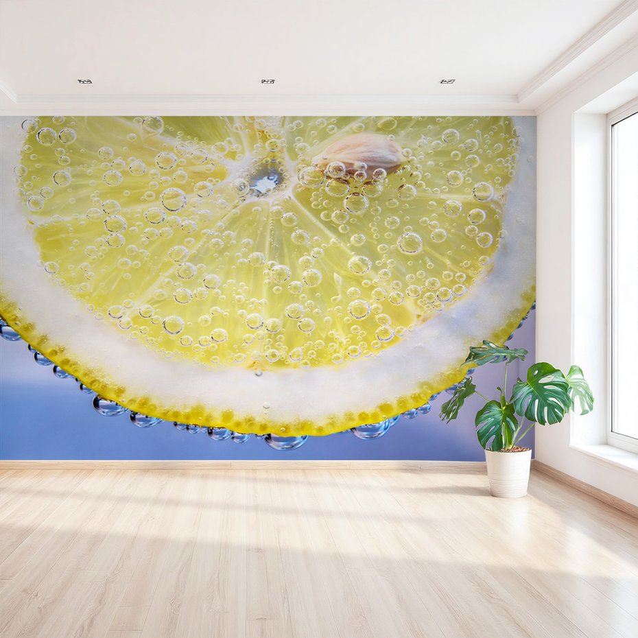 Fototapeta - cytryna, woda, bąbelki