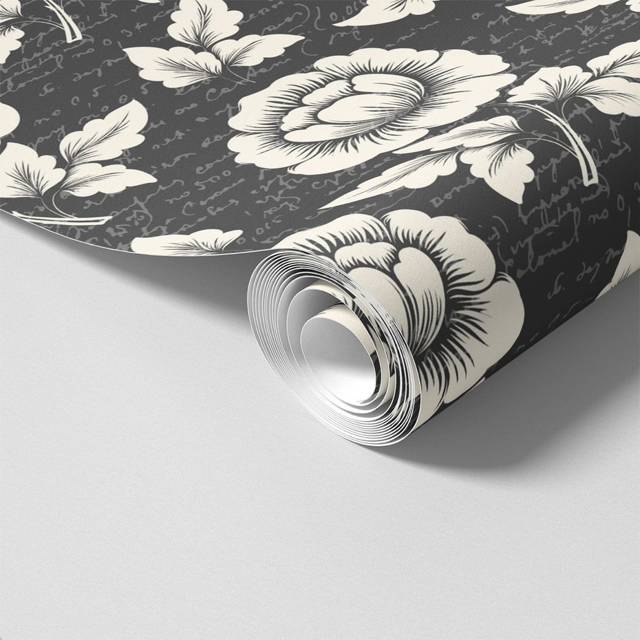 Tapeta - kwiaty, ornamenty, pismo