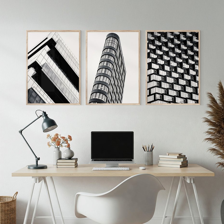 Zestaw obrazy w ramie, plakaty - architektura, budynki, miasto - rama drewno