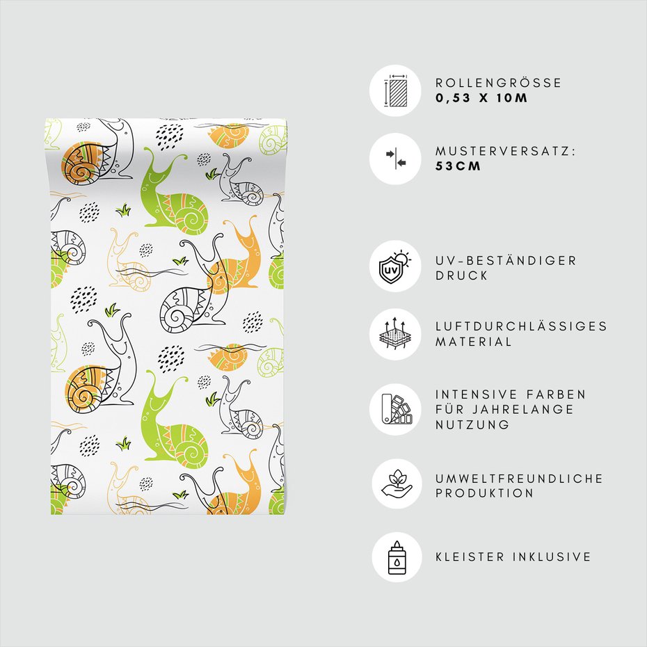 Tapeta - dziecięca, ślimaki, wzory, kropki