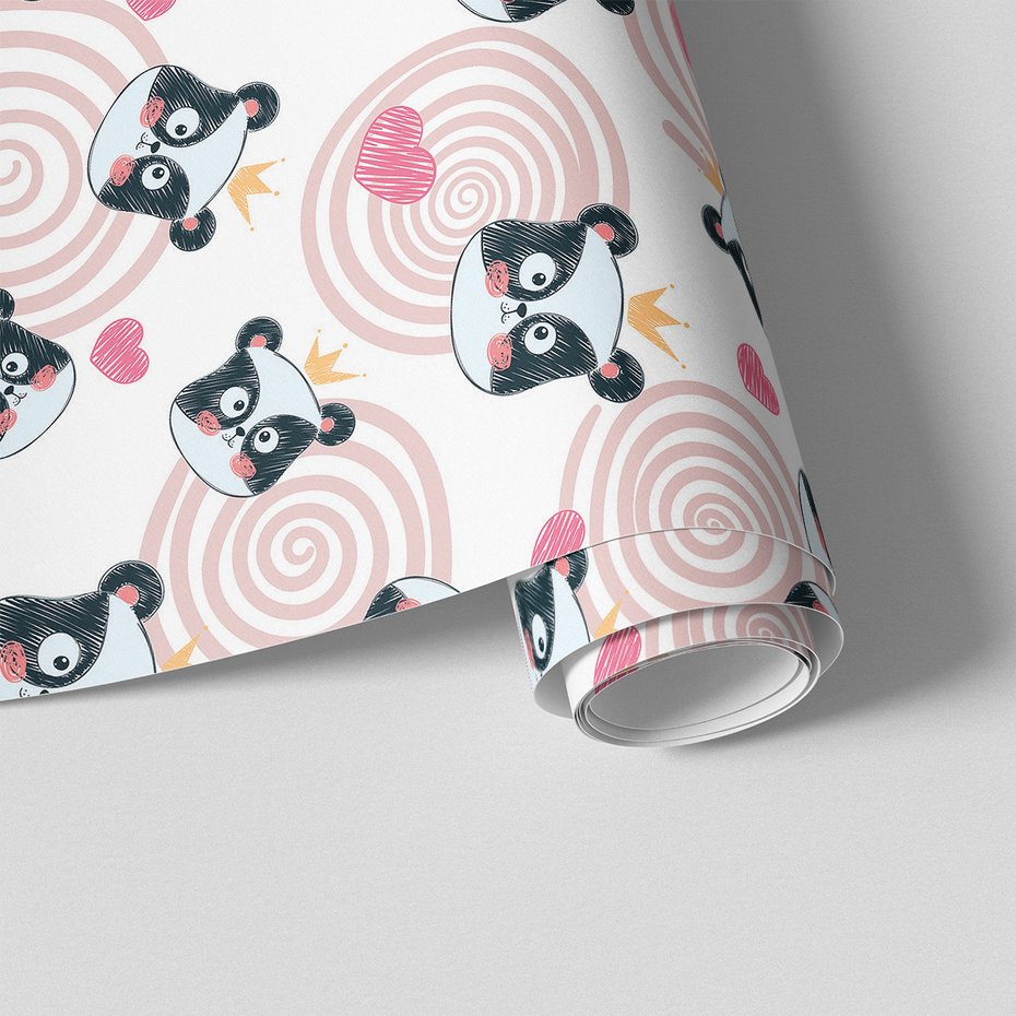 Tapeta - dziecięca, panda, korona, serce