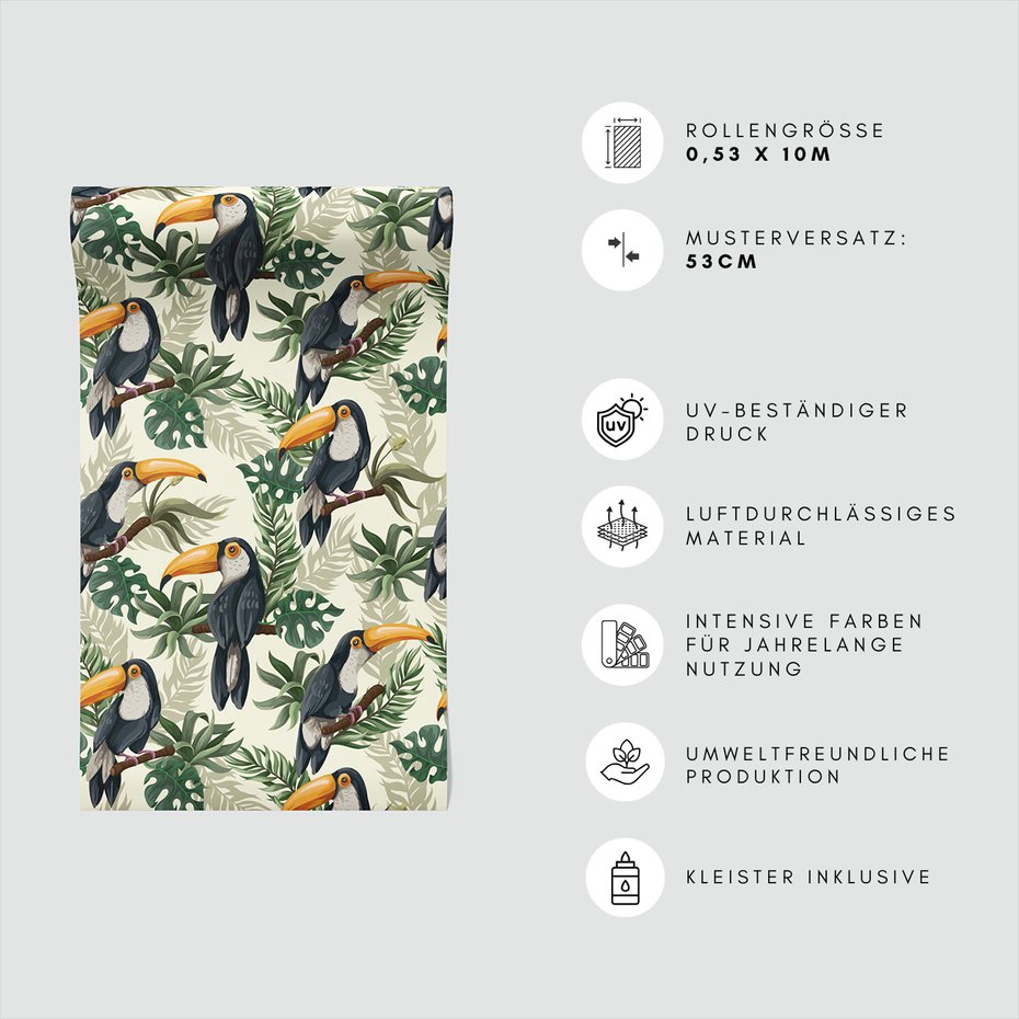 Tapeta - tukany, liście, gałęzie