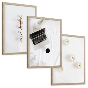 Zestaw obrazy w ramie, plakaty - bawełna,dynie,laptop - rama drewno