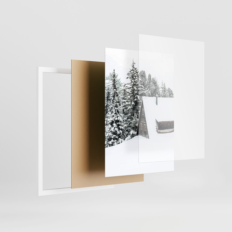 Zestaw obrazy w ramie, plakaty - zima, śnieg, góry - rama biała
