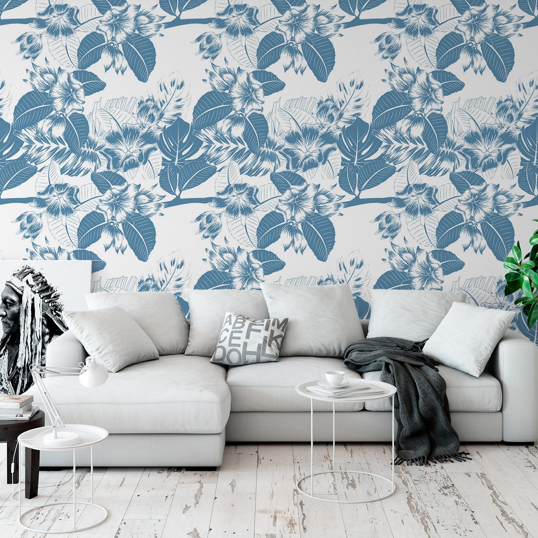 Tapeta - kwiaty, liście, wzór