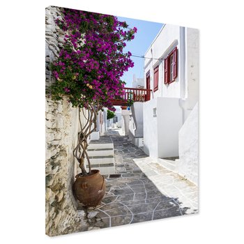 Obraz na płótnie - uliczka, kwiaty, biały
