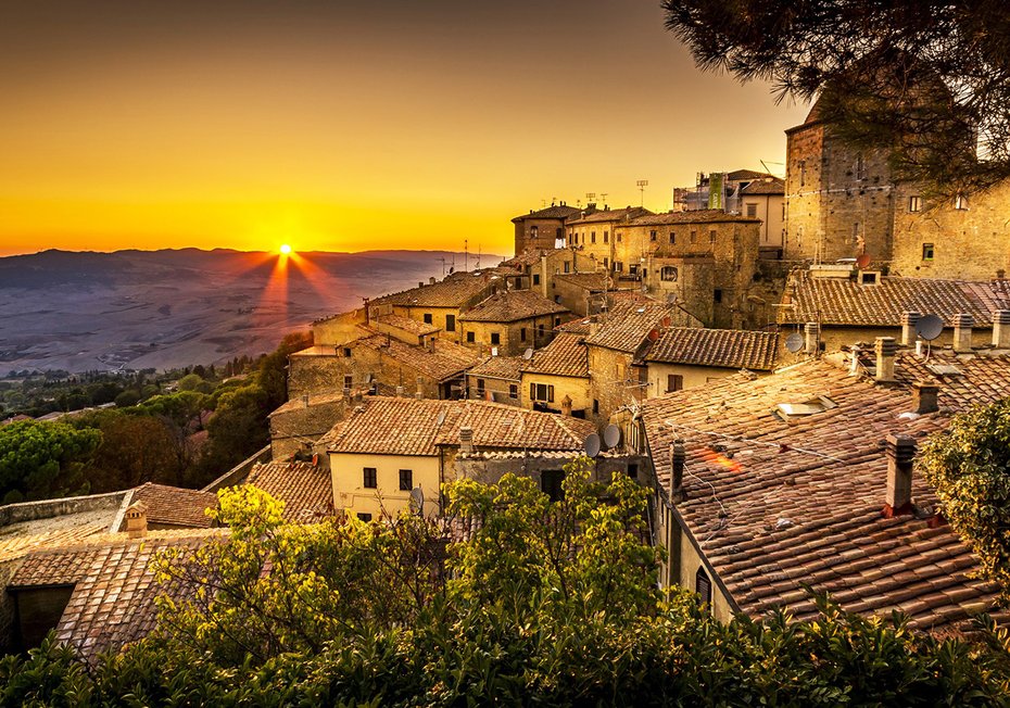 Fototapeta - miasto, zachód słońca, wzgórze