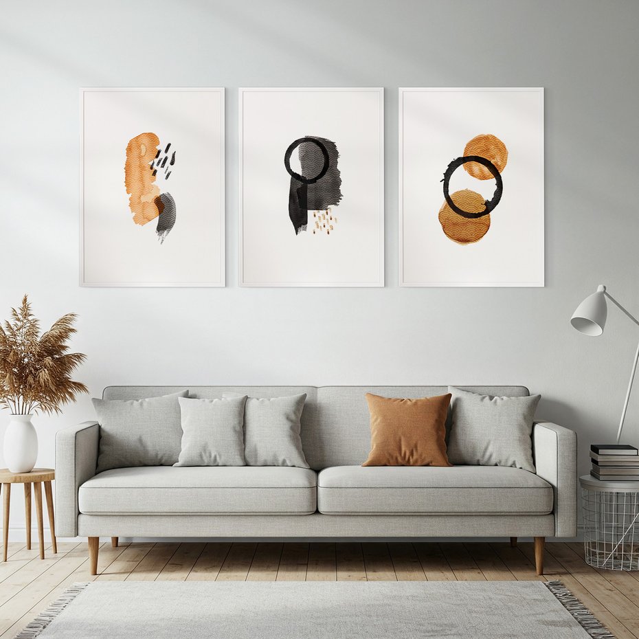Zestaw obrazy w ramie, plakaty - abstrakcja, geometryczne, kształty - rama biała