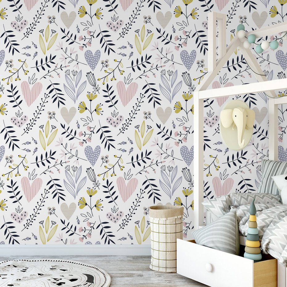 Tapeta - kwiaty, liście, serca