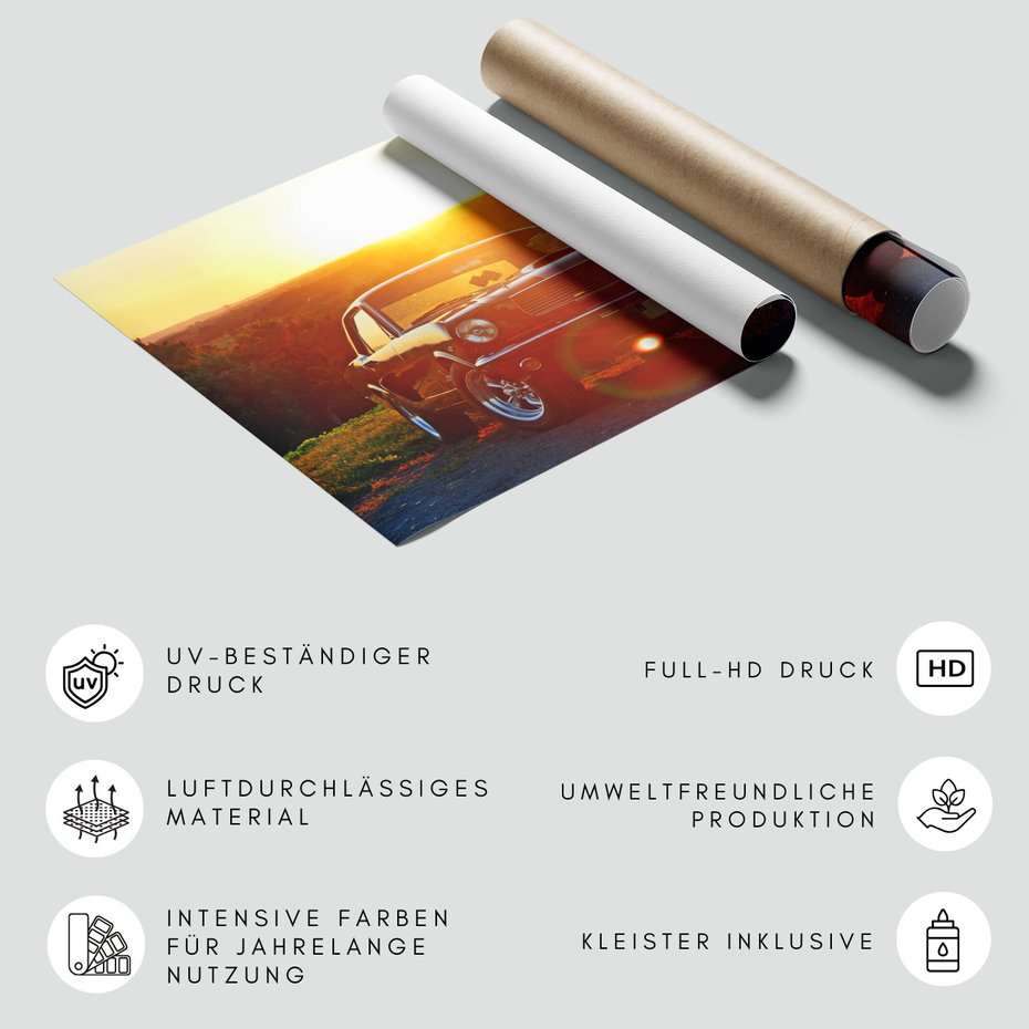 Fototapeta - Mustang, samochód, zachód słońca