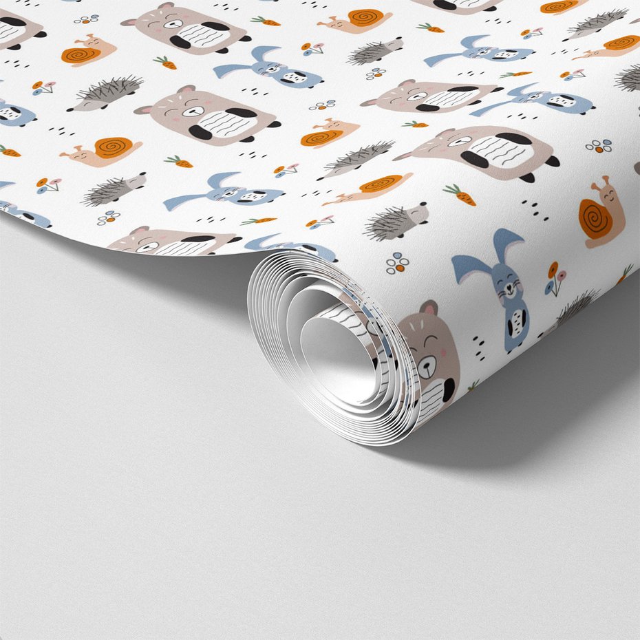 Tapeta - dziecięca, miś, królik, jeż