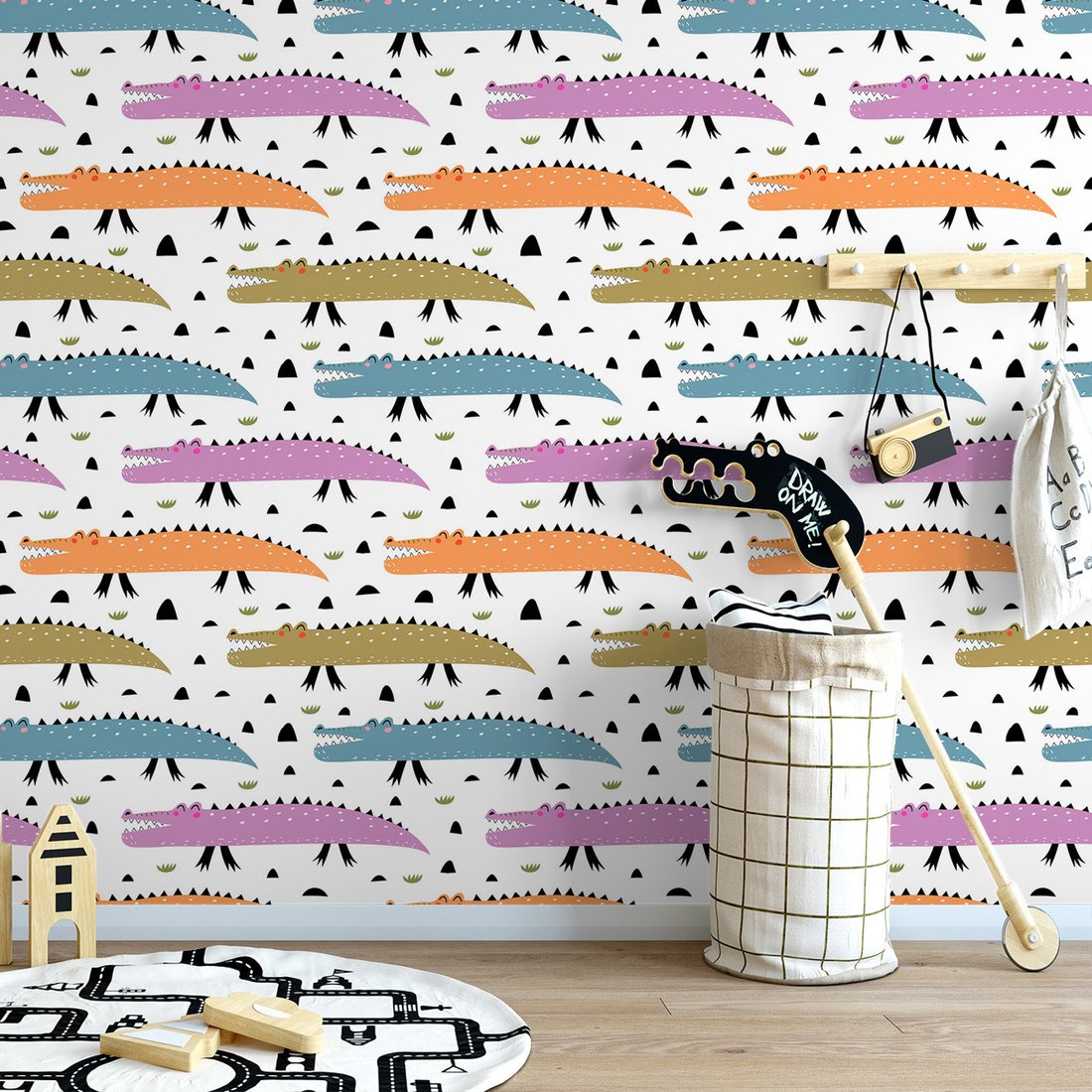 Tapeta - dziecięca, krokodyle, ilustracje, wzory