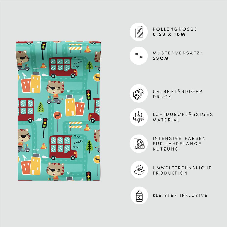 Tapeta - dziecięca, miasto, droga, autobus