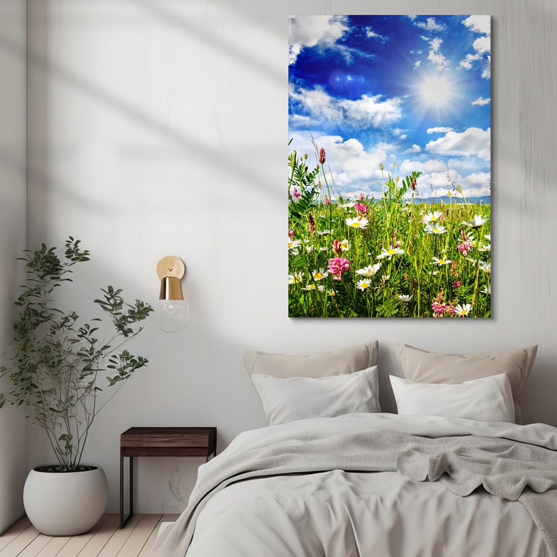Obraz na płótnie - łąka, kwiaty, niebo