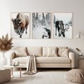 Zestaw obrazy w ramie, plakaty - bizon, łoś, zima - rama drewno