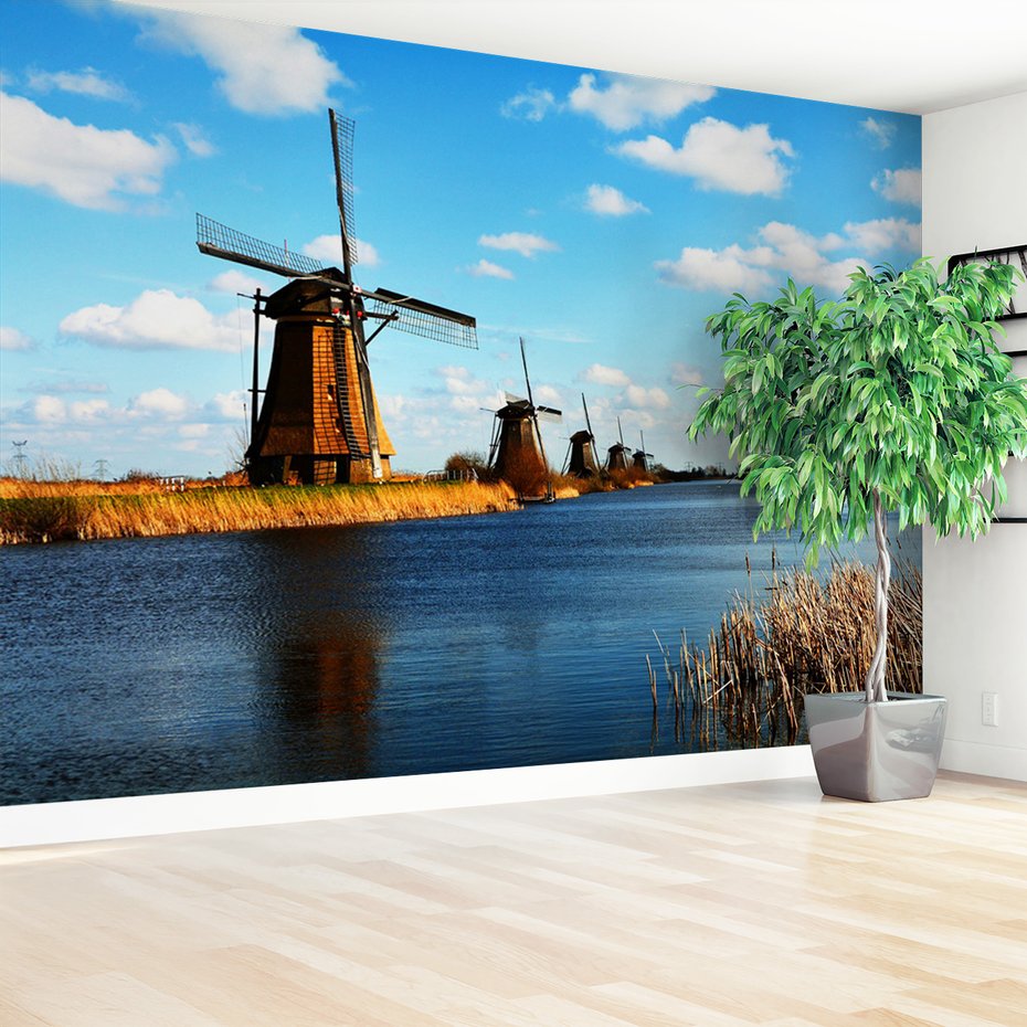Fototapeta - wiatraki, woda, niebo