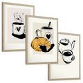 Zestaw obrazy w ramie, plakaty - kawa, filiżanka, croissant - rama drewno