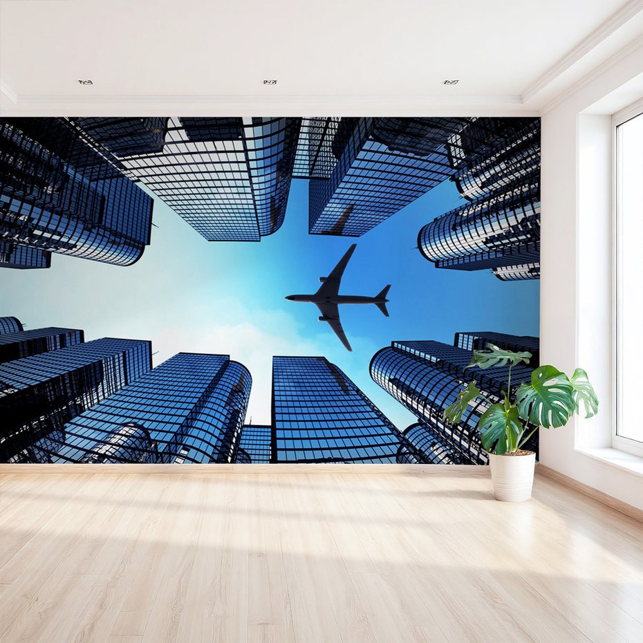 Fototapeta - miasto, samolot, budynki