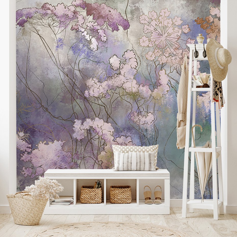 Fototapeta - beton, kwiaty, trawy