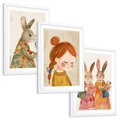 Zestaw obrazy w ramie, plakaty - króliki, dziewczynka, kwiaty - rama biała