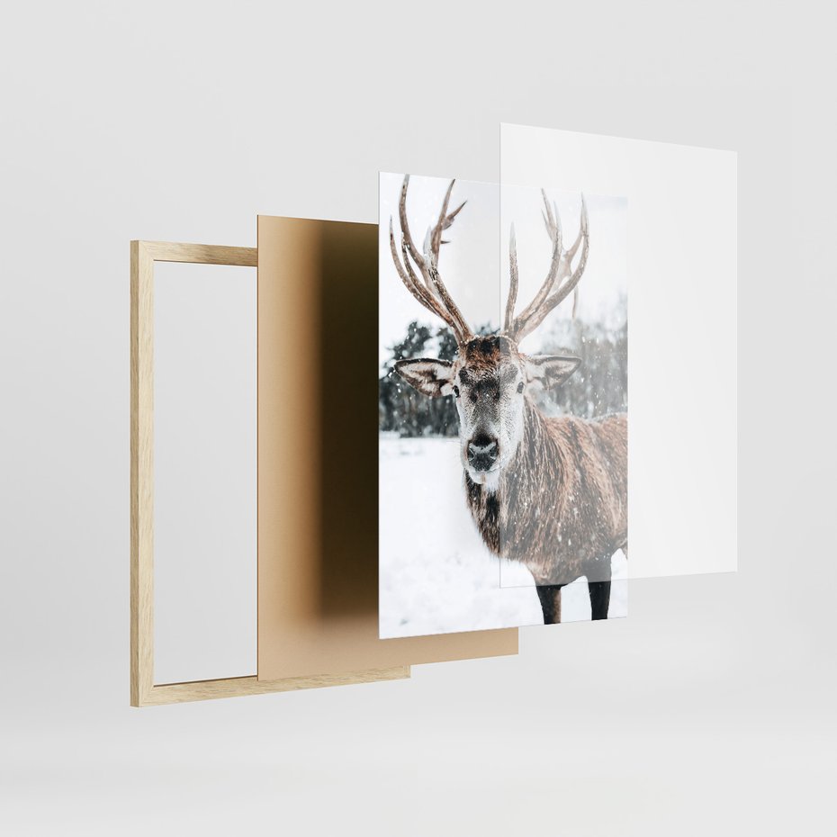 Zestaw obrazy w ramie, plakaty - zwierzęta, zima, śnieg - rama drewno