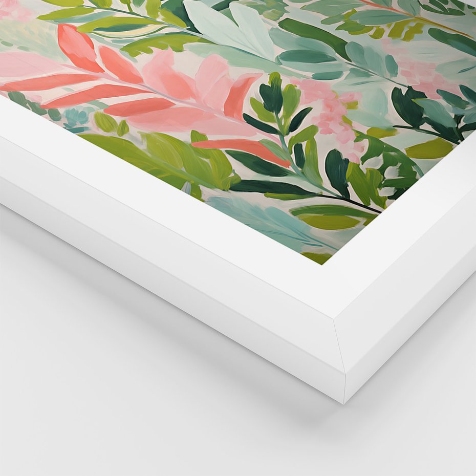 Zestaw obrazy w ramie, plakaty - kwiaty, liście, rośliny - rama biała