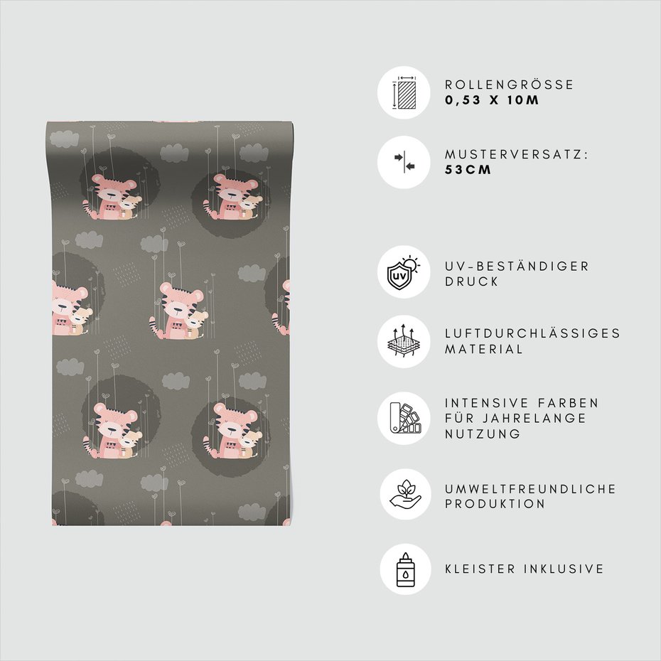 Tapeta - dziecięca, tygrysy, miłość, chmury