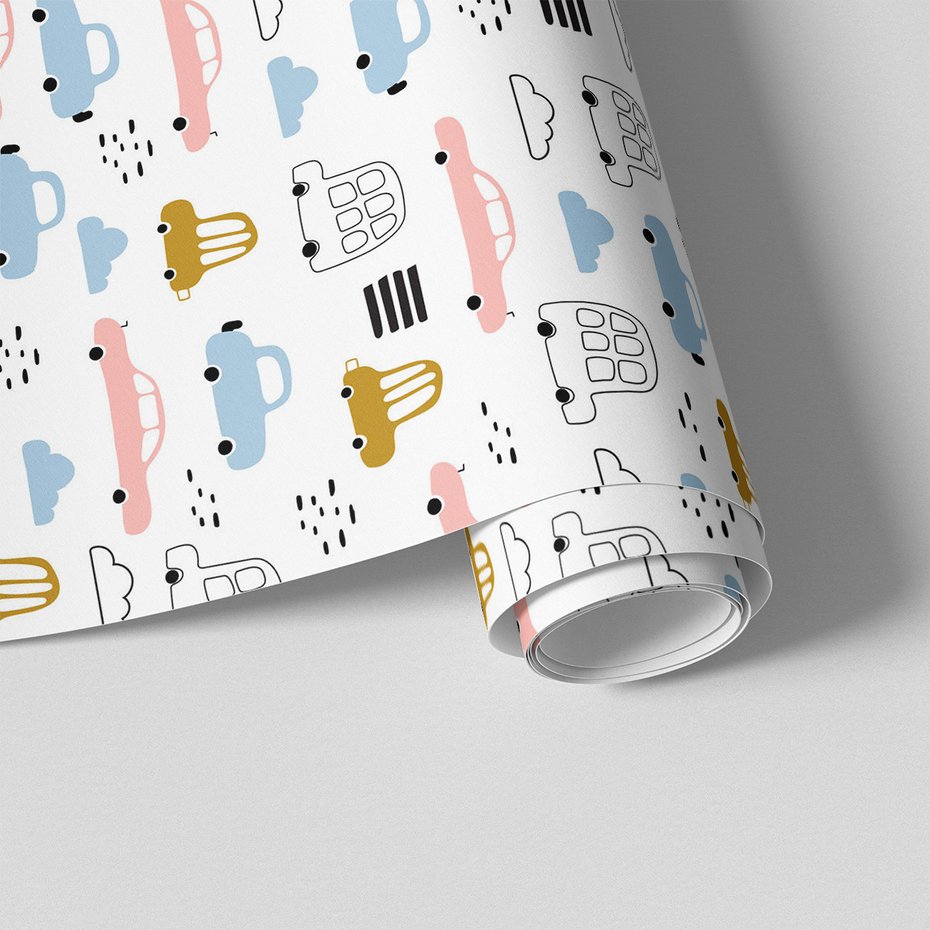 Tapeta - dziecięca, samochody, chmury, kreski