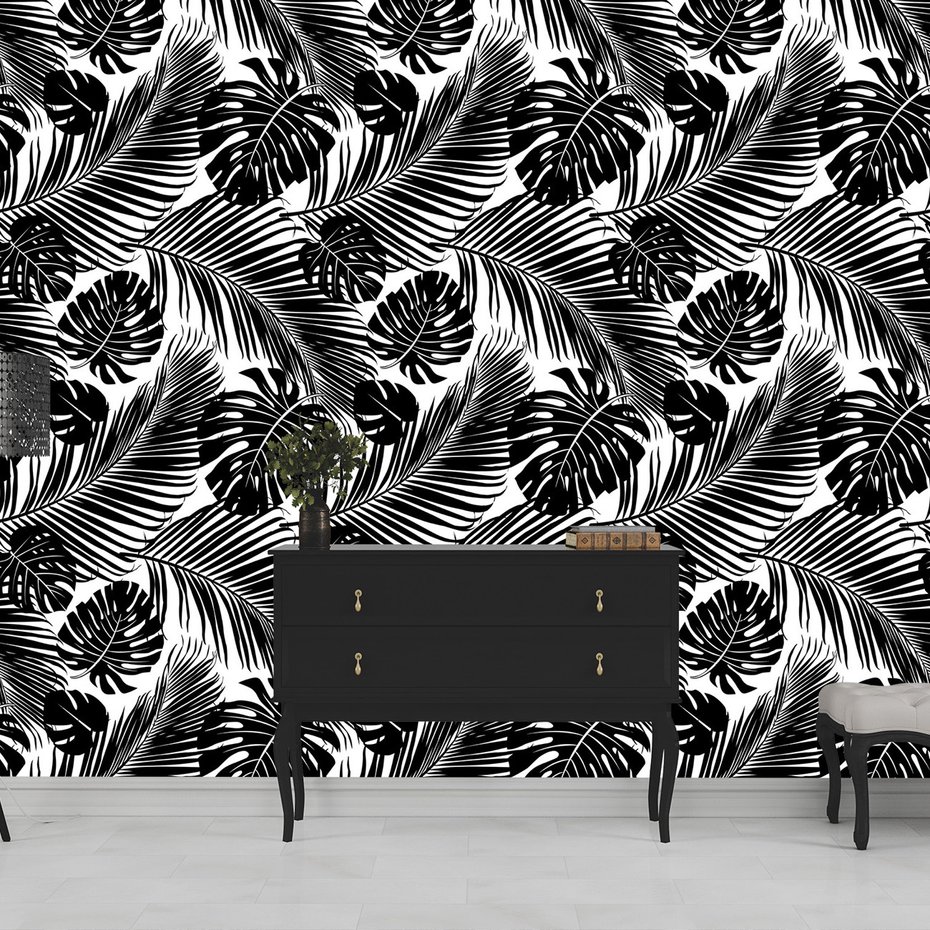 Tapeta - liście, monstera, palmy