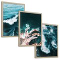 Zestaw obrazy w ramie, plakaty - woda, fale, morze - rama drewno