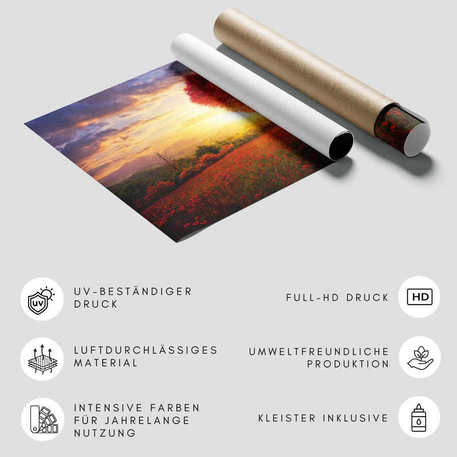 Fototapeta - drzewo serce, krajobraz, kwiaty