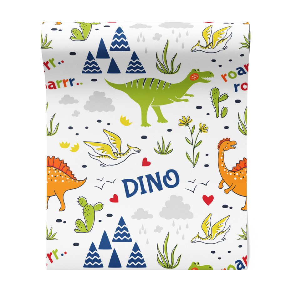 Tapeta - dziecięca, dinozaury, wzór, kaktusy