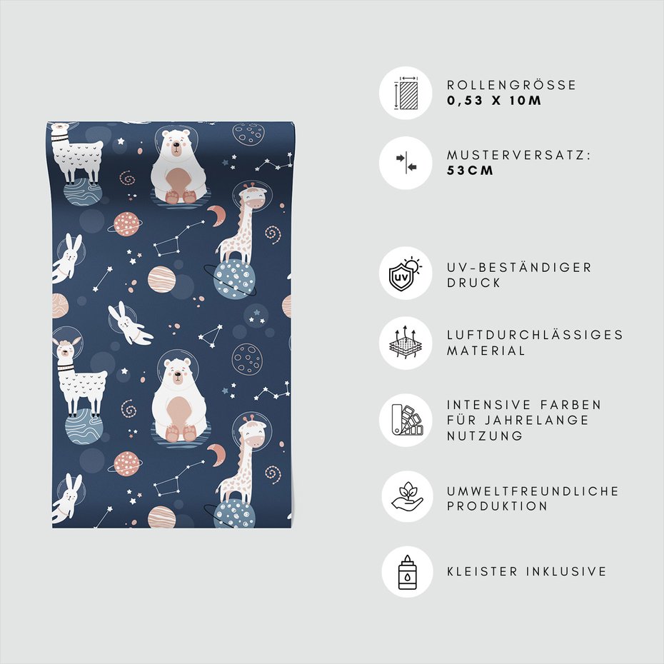 Tapeta - dziecięca, kosmos, zwierzęta, konstelacje