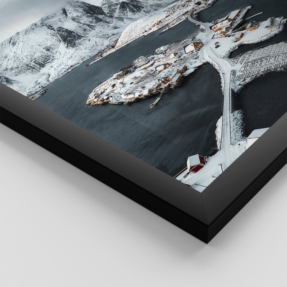 Zestaw obrazy w ramie, plakaty - góry, śnieg, woda - rama czarna