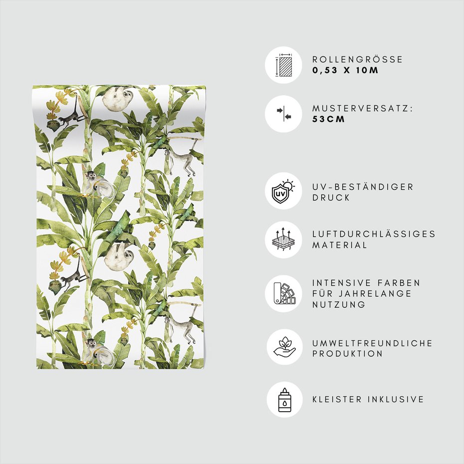 Tapeta - małpy, leniwiec, liście