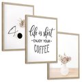 Zestaw obrazy w ramie, plakaty - kwiaty, kawa, okulary - rama drewno
