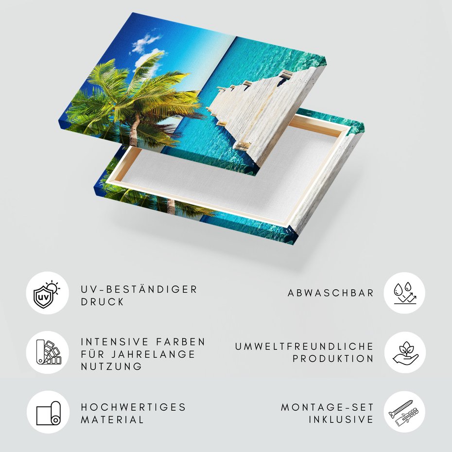 Obraz na płótnie - palma, morze, pomost