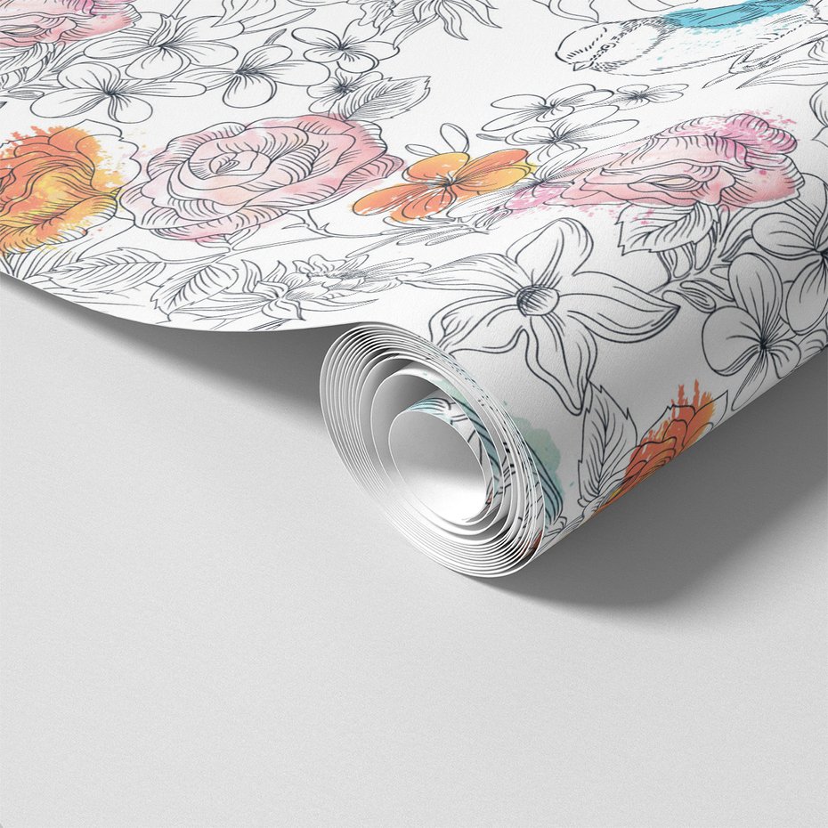 Tapeta - kwiaty, ptak, natura