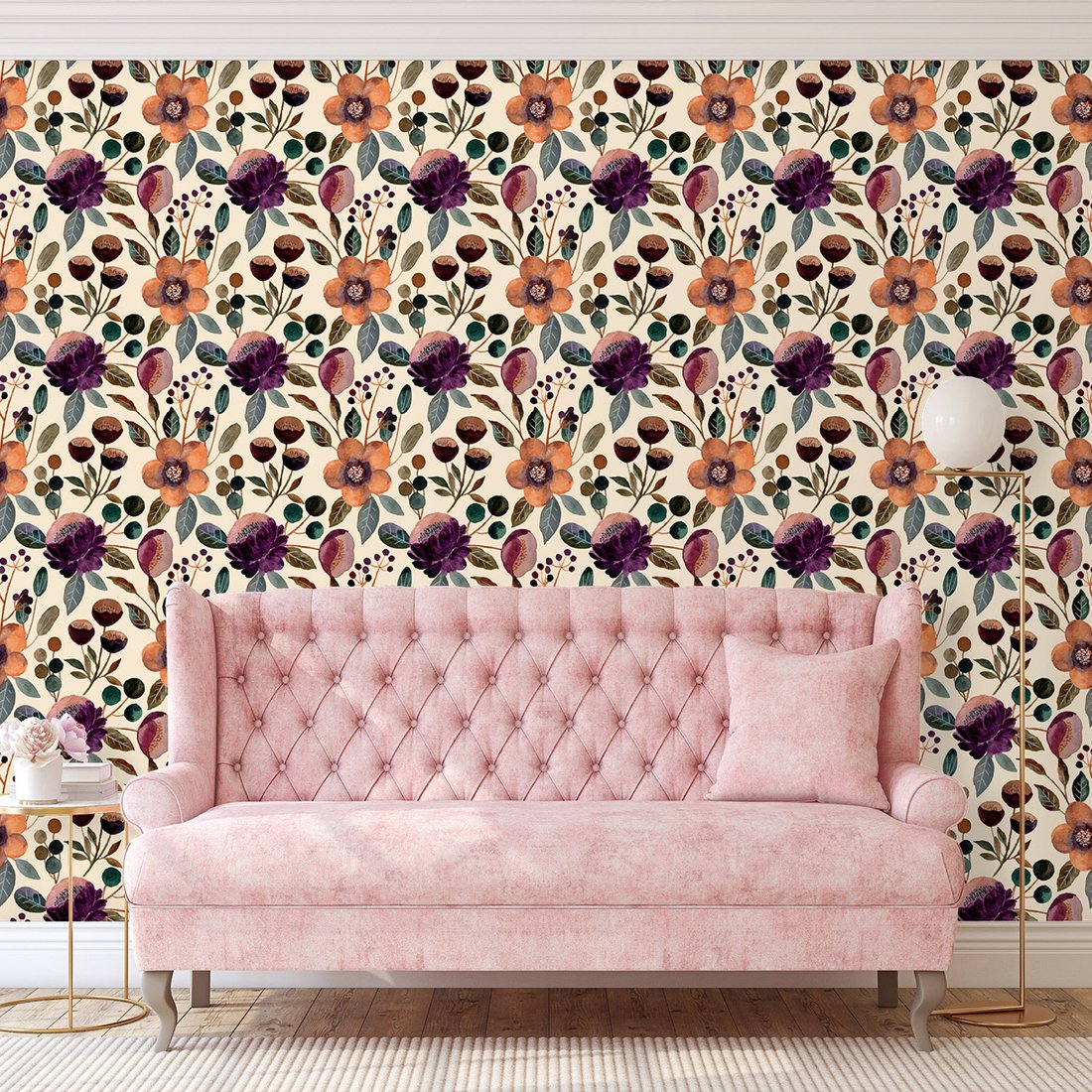 Tapeta - kwiaty, liście, gałązki