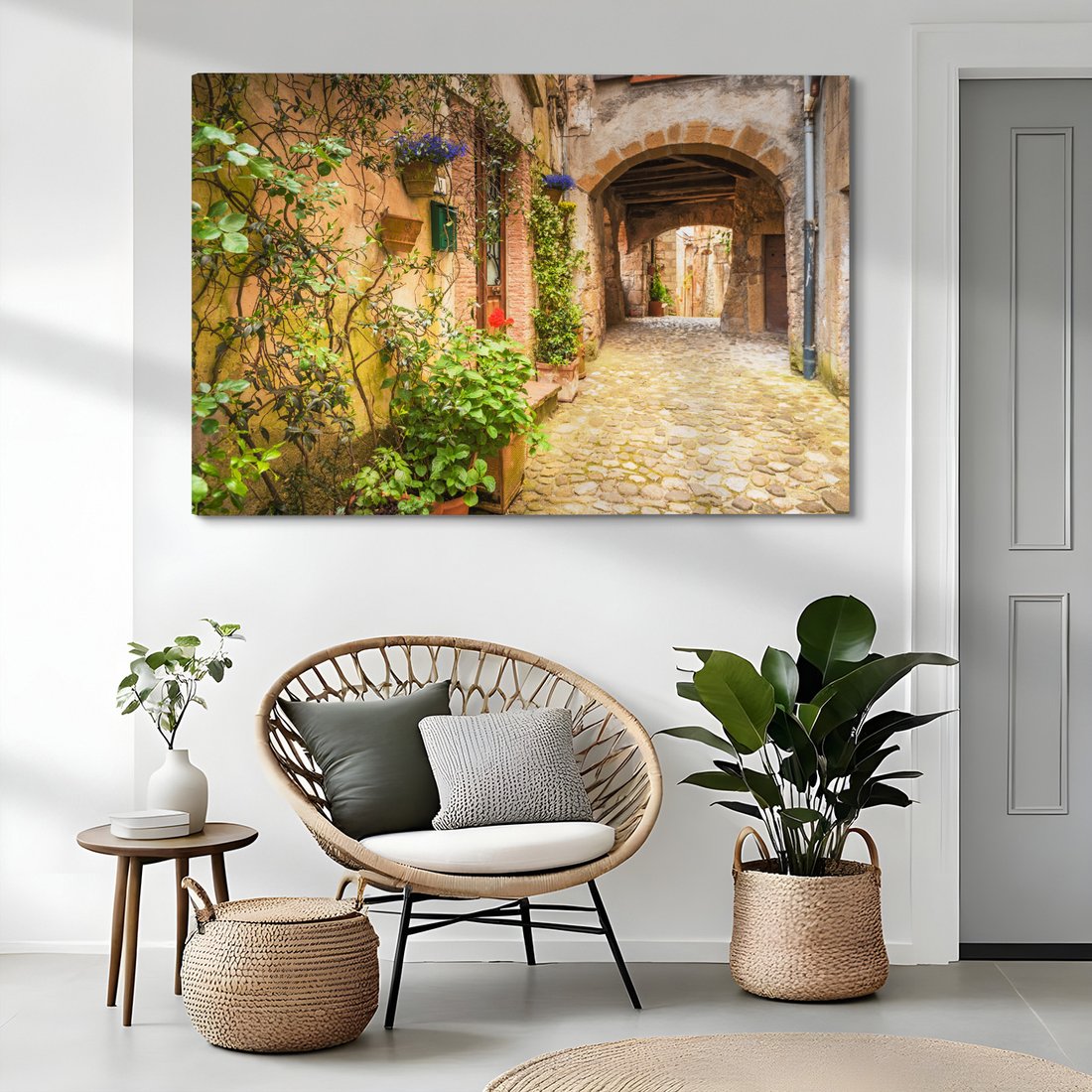 Obraz na płótnie - uliczka, kwiaty, kamień