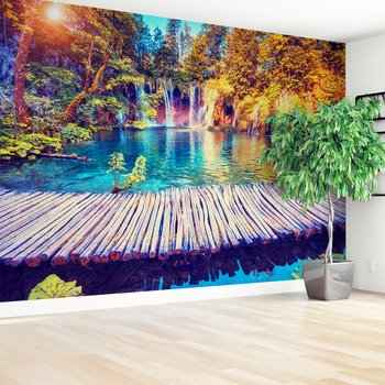 Fototapeta - wodospad, jezioro, las