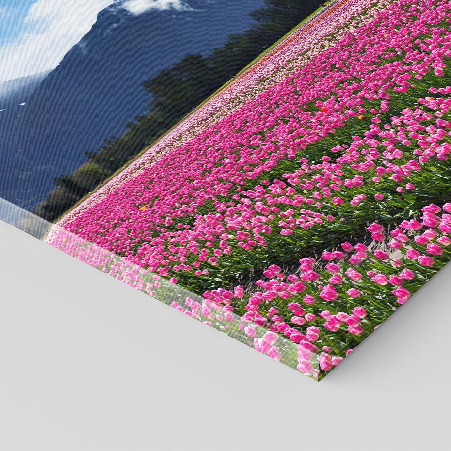 Obraz na płótnie - tulipany, kwiaty, góry