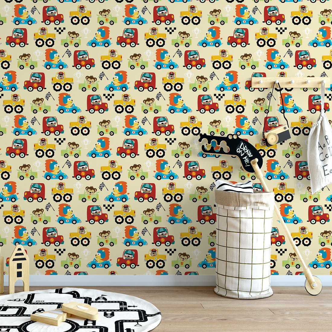 Tapeta - dziecięca, samochody, zwierzęta,