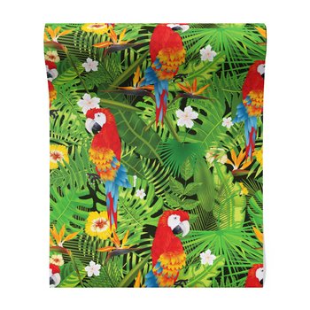 Tapeta - papuga, liście, kwiaty