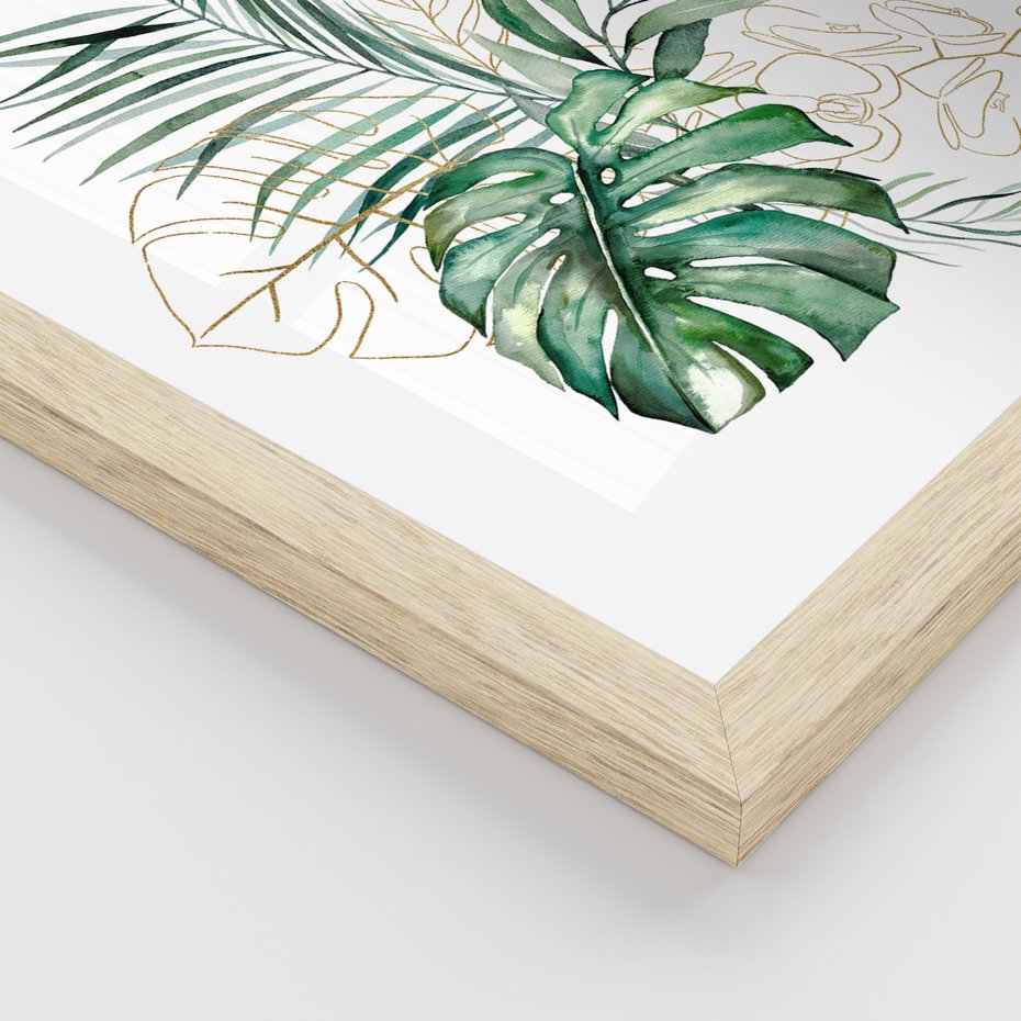 Zestaw obrazy w ramie, plakaty - liście, rośliny, tropikalne - rama drewno