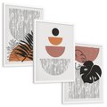 Zestaw obrazy w ramie, plakaty - abstrakcja, liście, minimalizm - rama biała