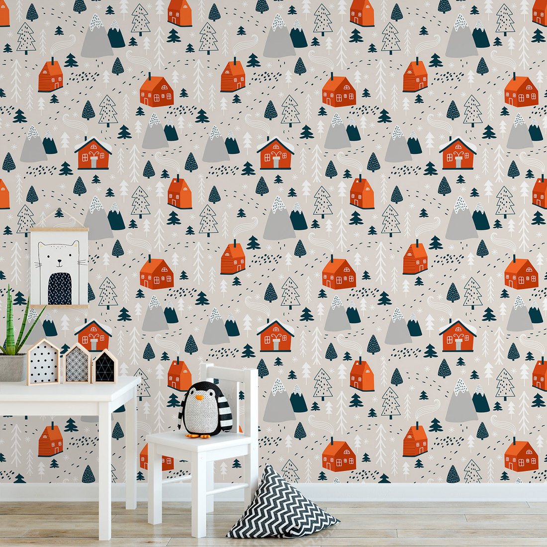Tapeta - dziecięca, dom, góry, drzewa