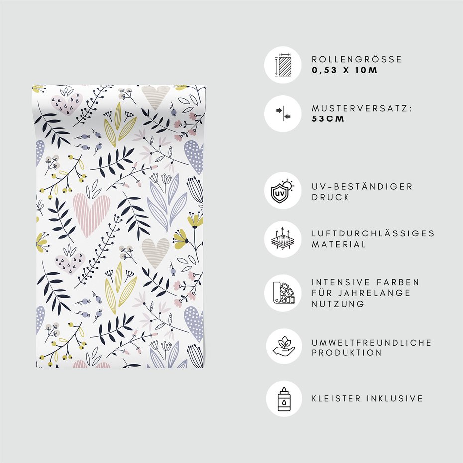 Tapeta - kwiaty, liście, serca